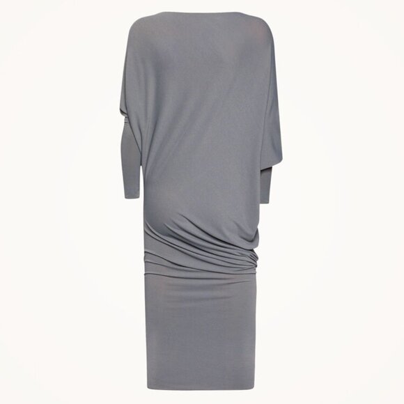 Jo No Fui Dress Faded Jersey Crepe Dress Long Sleeve Tie Cuff Dark Gray NWT L/40 - Picture 4 of 10